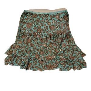 VINTAGE New York & Company Turquoise Teal Brown Ruffled Floral Skirt Size Medium
